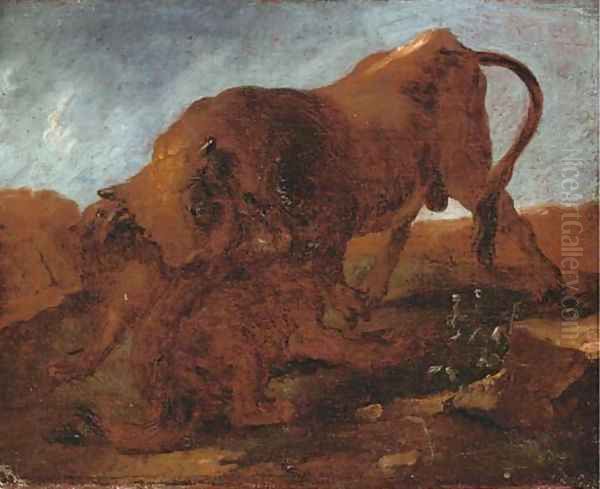 Wolves attacking a bull Oil Painting by Francesco Londonio