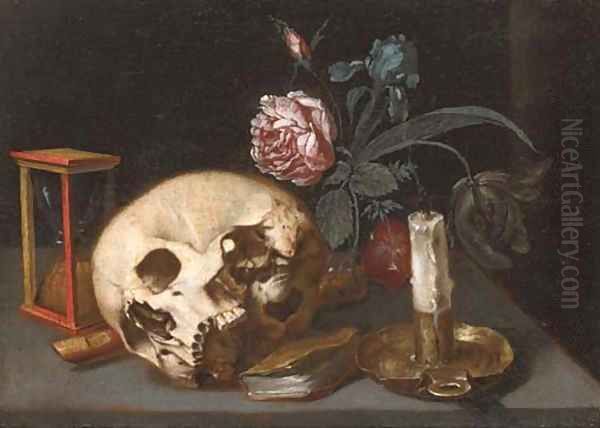 A vanitas still life with a skull Oil Painting by Jacques Linard