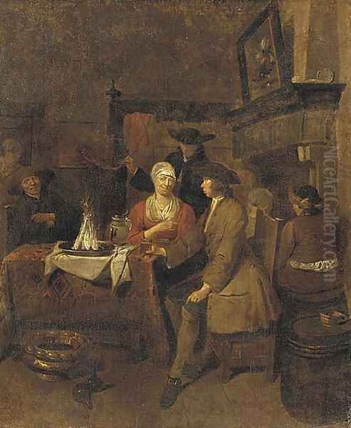 Figures drinking and dining in a tavern Oil Painting by Jan Baptist Lambrechts