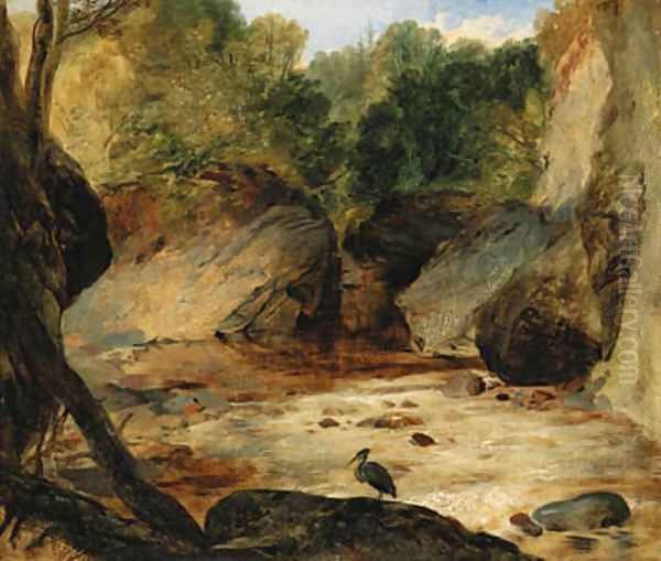 A rocky river landscape with a heron Oil Painting by Sir Edwin Henry Landseer