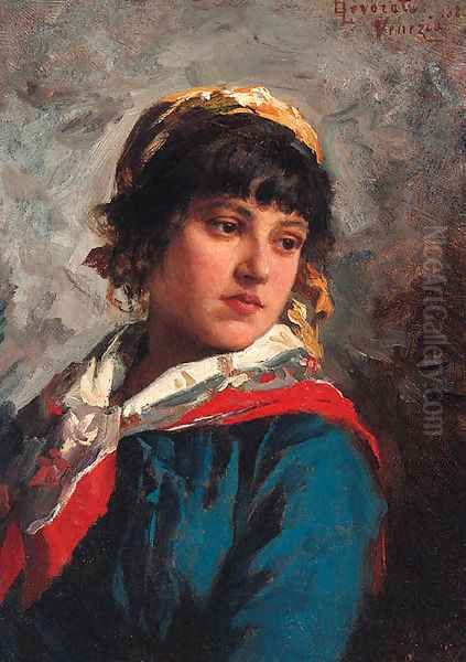 A country Girl Oil Painting by Ernesto Levorati