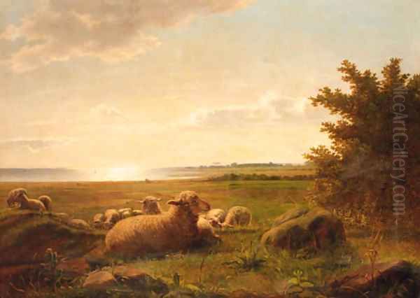 Sheep in a coastal landscape Oil Painting by Niels Aagaard Lytzen