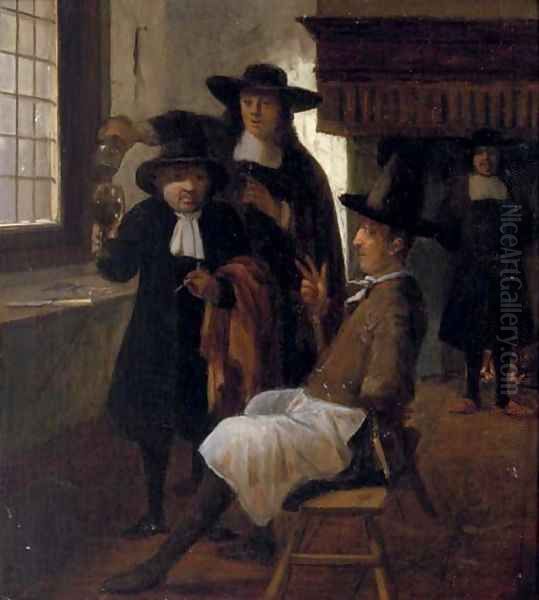 Townsfolk drinking and smoking in an inn Oil Painting by Gerrit Lundens