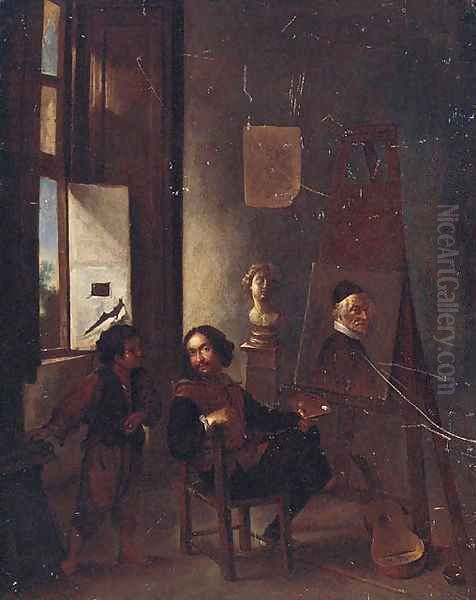 A painter in his studio Oil Painting by Pieter Van Laer (BAMBOCCIO)