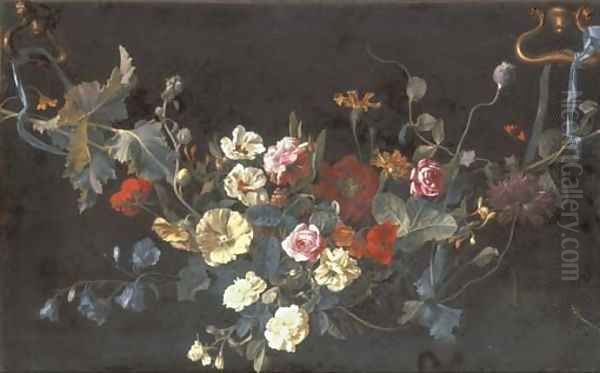 A garland of roses Oil Painting by Abraham De Lust