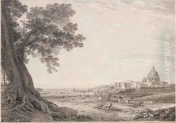 An extensive view of Rome from the Orti della Pineta Sacchetti Oil Painting by Giovanni Battista Lusieri