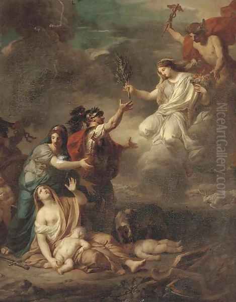 Mercury delivering Peace to the victims of war Oil Painting by Anicet-Charles-Gabriel Lemonnier