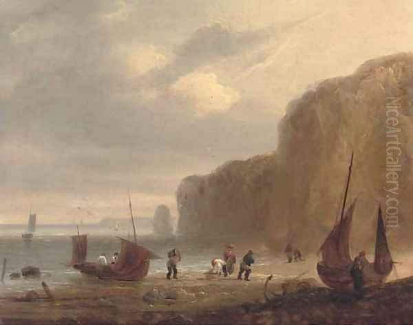 Fishermen unloading the day's catch Oil Painting by Thomas Luny