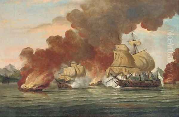 An Anglo-French engagement during the American War of Independence, probably in the West Indies Oil Painting by Thomas Luny