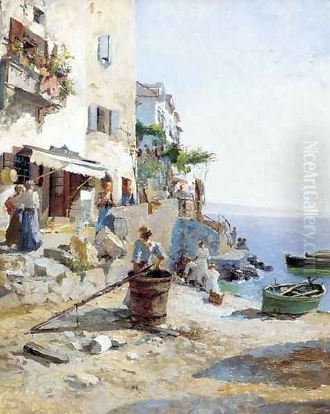 A sunny day on the Amalfi coast Oil Painting by Leo Von Littrow