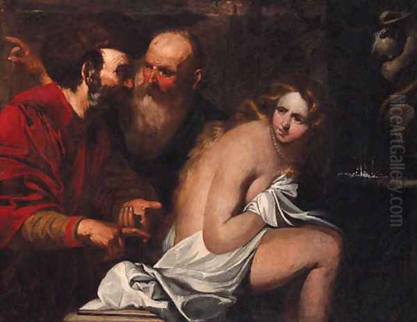 Susannah and the Elders Oil Painting by Giovanni Battista Langetti