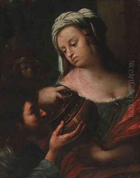 Rebecca and Eliezer Oil Painting by Giovanni Battista Langetti