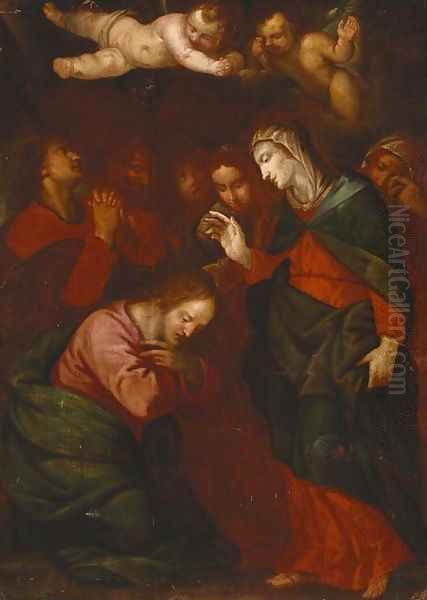 The Virgin Mary blessing Christ Oil Painting by Giovanni Battista Langetti