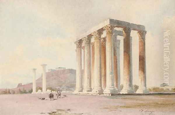 Travellers before the Acropolis Oil Painting by Giovanni Giordano Lanza