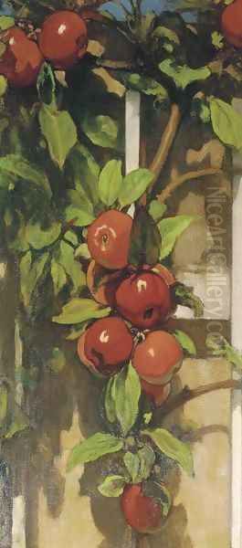 Apples on a trellis Oil Painting by Jacobus Van Looy