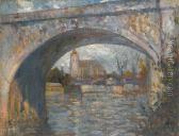 View Through The Bridge Oil Painting by Adolphe Feder