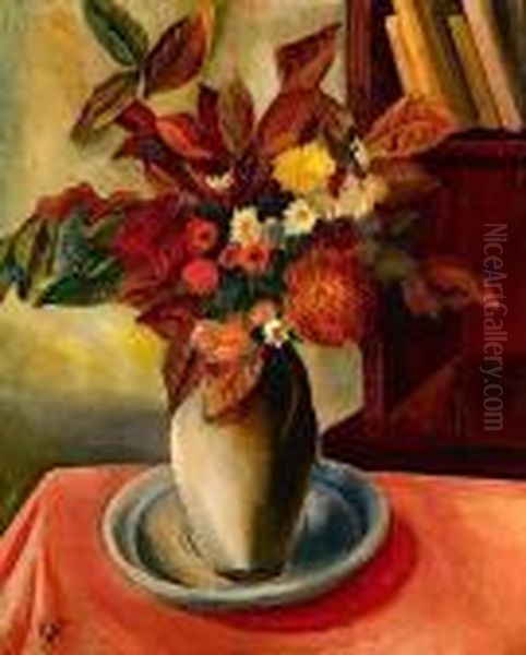 Vase De Fleurs, Circa 1920 Oil Painting by Adolphe Feder