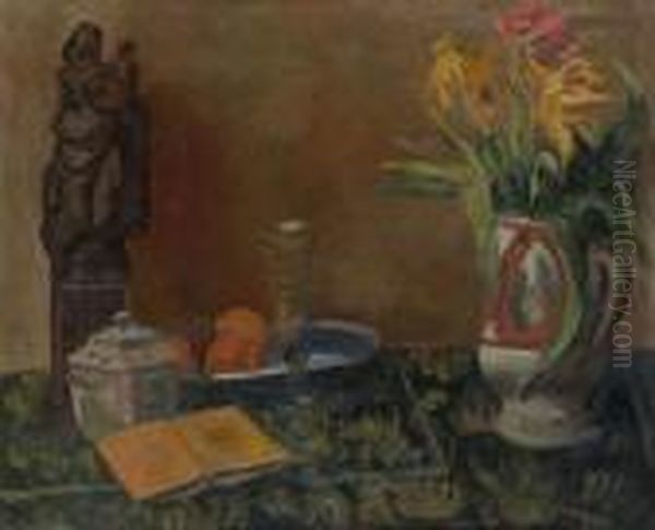 Still Life With Statue Oil Painting by Adolphe Feder