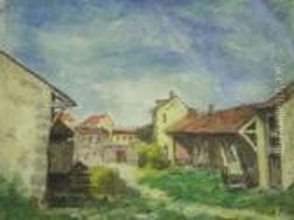 Village Oil Painting by Adolphe Feder