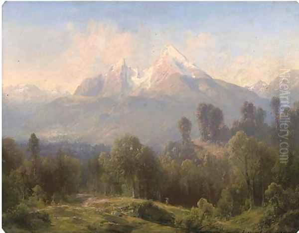 An Alpine landscape Oil Painting by Julius Lange