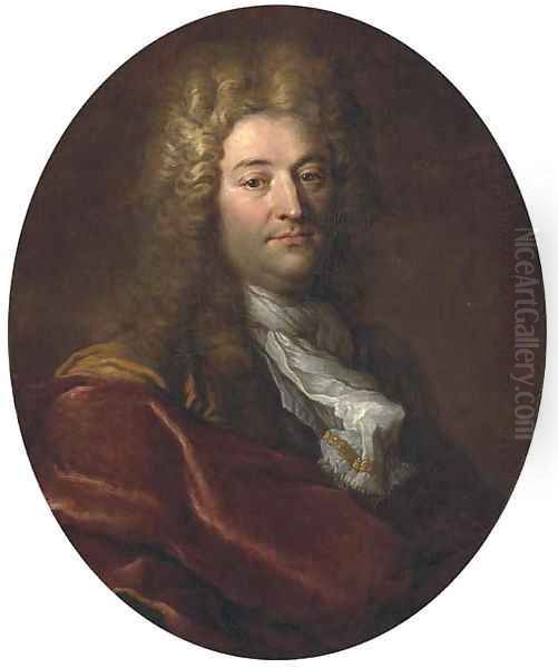 Portrait of a gentleman in a wig and a red robe Oil Painting by Nicolas de Largilliere