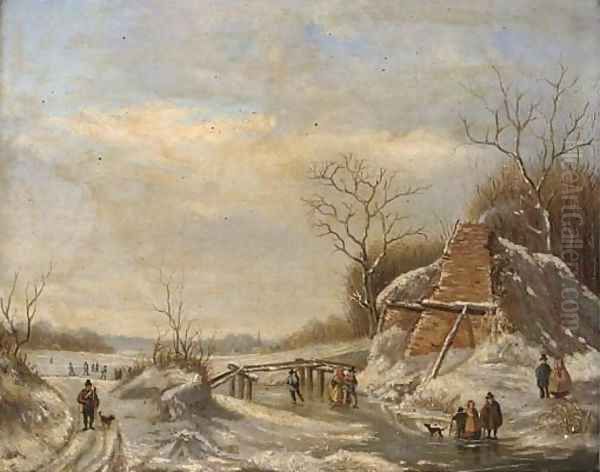 The frozen canal Oil Painting by Charles Leickert