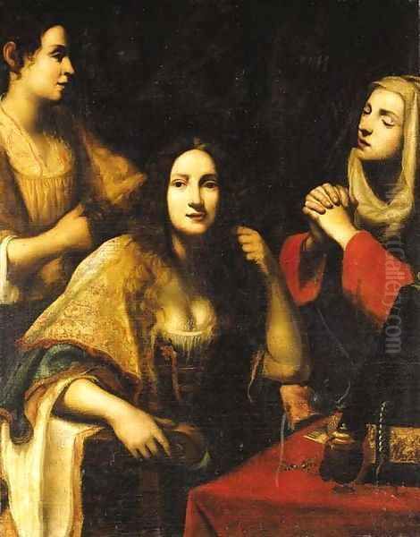 Martha reproaching Mary Magdalen Oil Painting by Francesco Lupicini