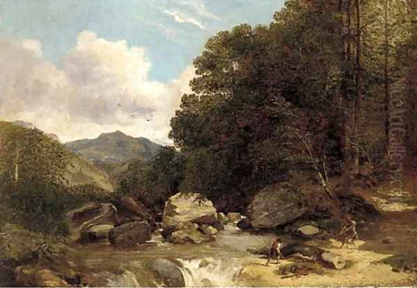 Loggers in a river landscape Oil Painting by Frederick Richard Lee