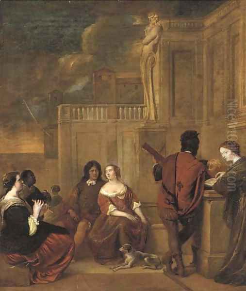 Elegant company listening to music on a terrace Oil Painting by Jacob van Loo