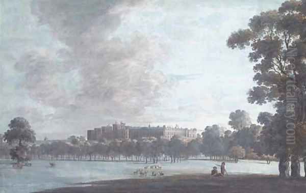 A castle, possibly Windsor, seen from the deer park Oil Painting by John Laporte