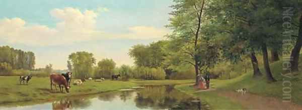 A walk on the estate Heizicht, Dubbeldam Oil Painting by Frans Lebret