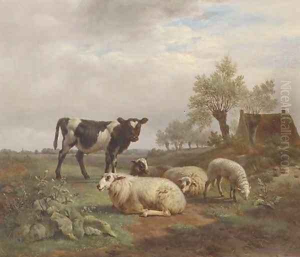 Cattle in a meadow Oil Painting by Frans Lebret