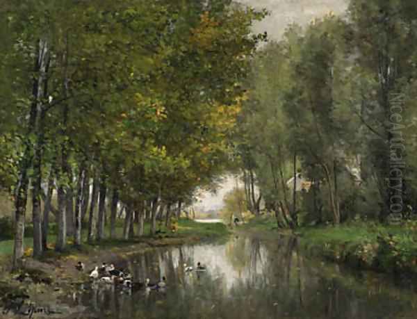 Bras de Seine du ct de Neuilly Oil Painting by Stanislas Victor Edouard Lpine