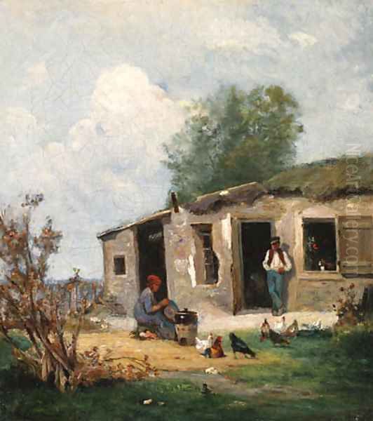 Cour de ferme en Normandie Oil Painting by Stanislas Victor Edouard Lpine