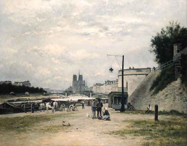 Le Quai de Louviers au Pont Sully (Le Quai Henri IV Paris) Oil Painting by Stanislas Victor Edouard Lpine