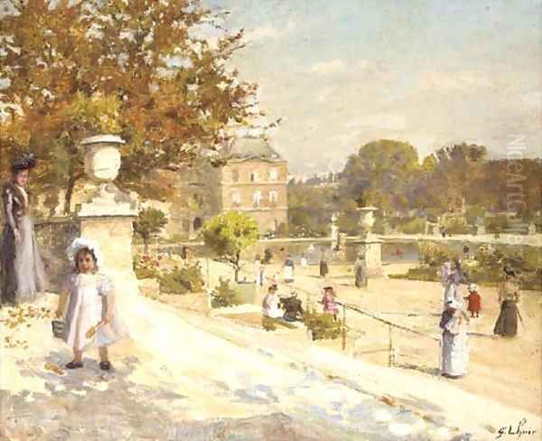 Au jardin du Luxembourg Oil Painting by Gaston-Theophile Lhuer