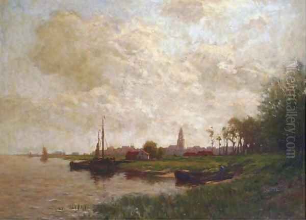 Along a river Oil Painting by Johannes Karel Leurs