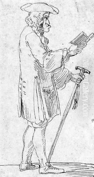 Caricature of Man holding a Stick and a Book Oil Painting by Raymond Lafage