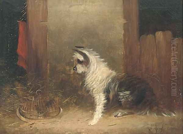 A terrier and his catch Oil Painting by J. Langlois