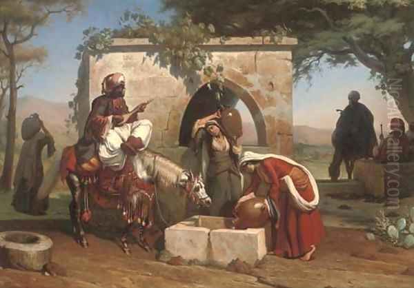 A serenade at the well Oil Painting by Pierre-Francois Lehoux