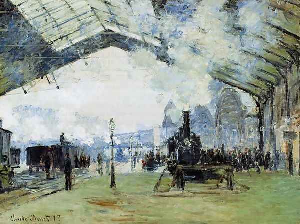 Arrival Of The Normandy Train Gare Saint Lazare Oil Painting by Claude Oscar Monet