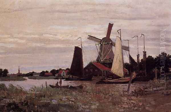 A Windmill At Zaandam Oil Painting by Claude Oscar Monet