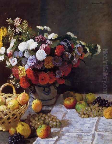 Flowers And Fruit Oil Painting by Claude Oscar Monet