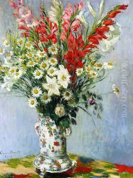 Bouquet Of Gadiolas Lilies And Dasies Oil Painting by Claude Oscar Monet