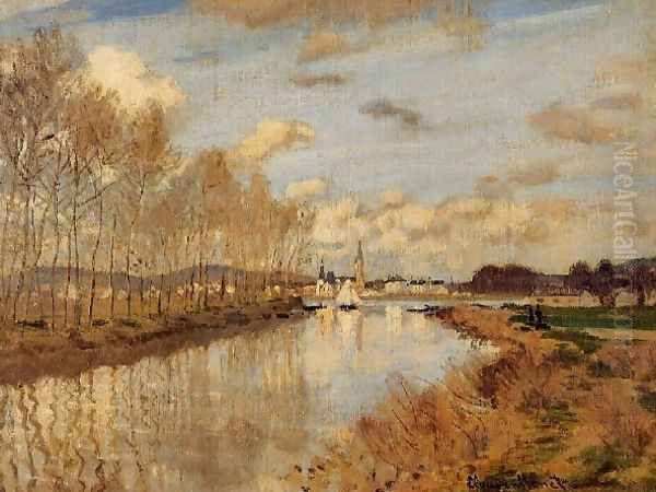 Argenteuil Seen From The Small Arm Of The Seine Oil Painting by Claude Oscar Monet