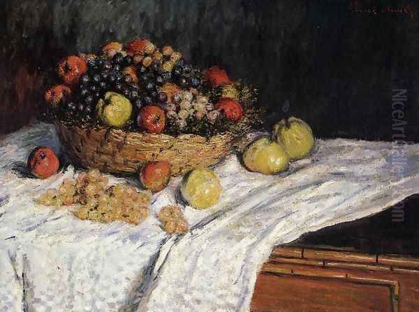 Fruit Basket With Apples And Grapes Oil Painting by Claude Oscar Monet