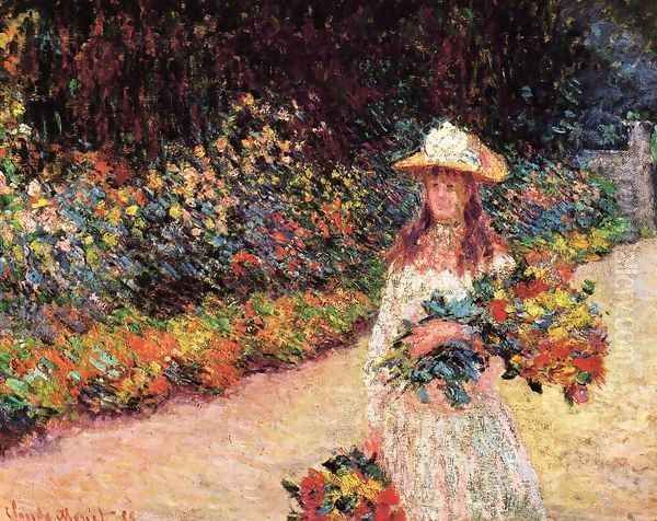 Young Girl In The Garden At Giverny Oil Painting by Claude Oscar Monet