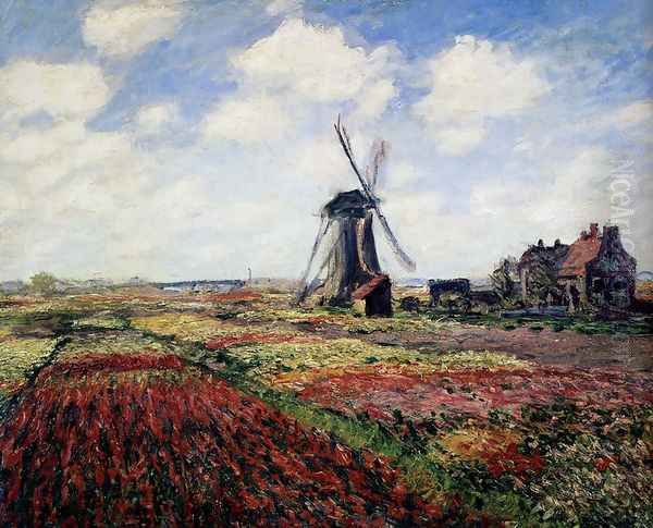 Tulip Fields With The Rijnsburg Windmill Oil Painting by Claude Oscar Monet