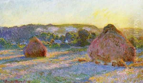 Grainstacks At The End Of Summer Evening Effect Oil Painting by Claude Oscar Monet