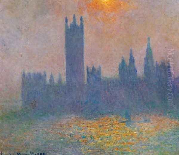 Houses Of Parliament Effect Of Sunlight In The Fog Oil Painting by Claude Oscar Monet